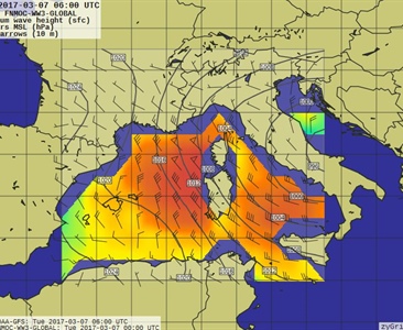 Vlny k 10 metrům ve Středomoří