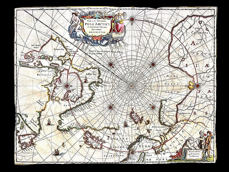 Mapa arktické oblasti Johannnese Janssonia (kolem roku 1650)